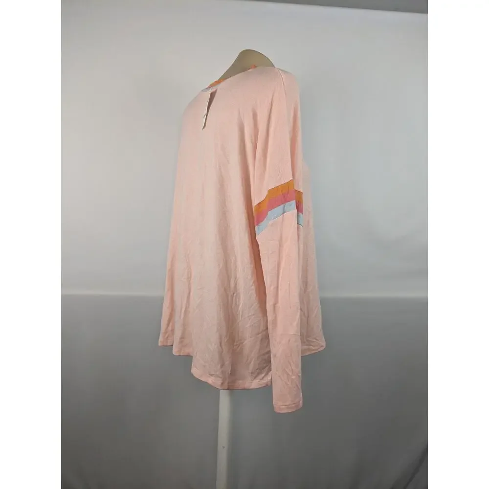 Style & Co Sweater Colorful Striped Trim Top Frosted Rose 0X‎ Stylish Crewneck